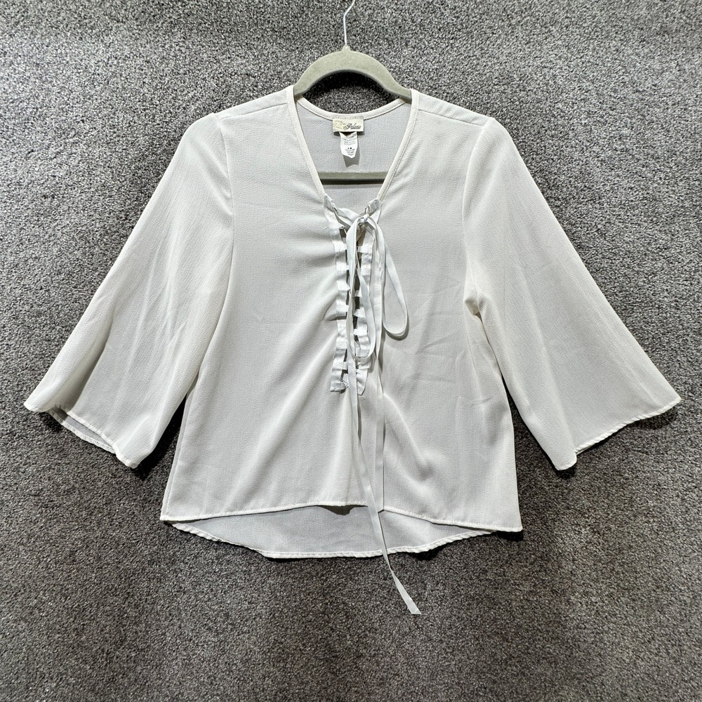 VTG 90s/Y2k Palacio Lace Up Blouse Top Small White Romantic Coquette‎ USA Made